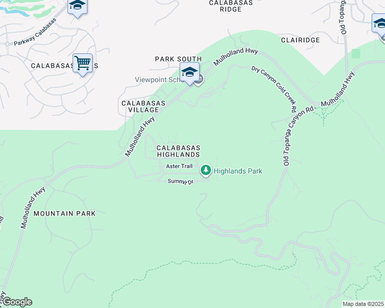 map of restaurants, bars, coffee shops, grocery stores, and more near 3512 Mesquite Drive in Calabasas