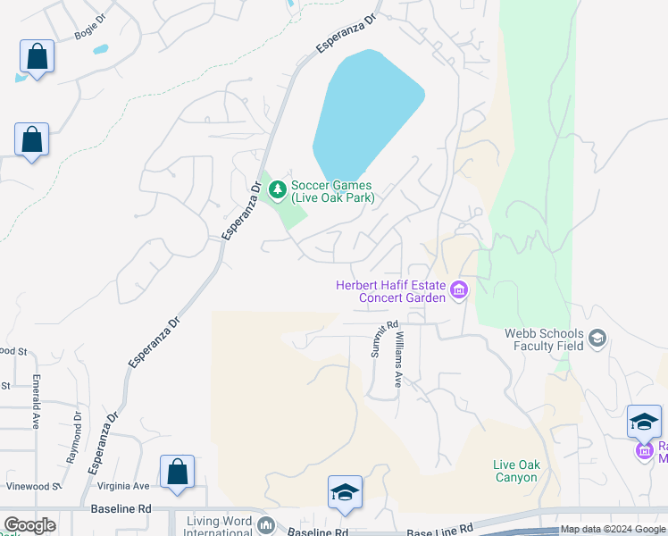 map of restaurants, bars, coffee shops, grocery stores, and more near 5406 Shemiran Street in La Verne