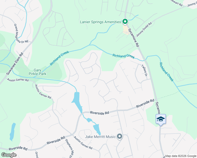 map of restaurants, bars, coffee shops, grocery stores, and more near 745 Riverside Walk Crossing Northeast in Sugar Hill