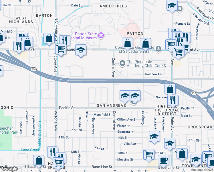 map of restaurants, bars, coffee shops, grocery stores, and more near 1895 Colwyn Avenue in Highland