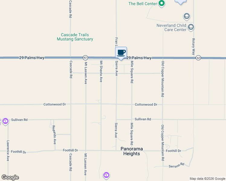 map of restaurants, bars, coffee shops, grocery stores, and more near 6740 Sierra Avenue in Joshua Tree