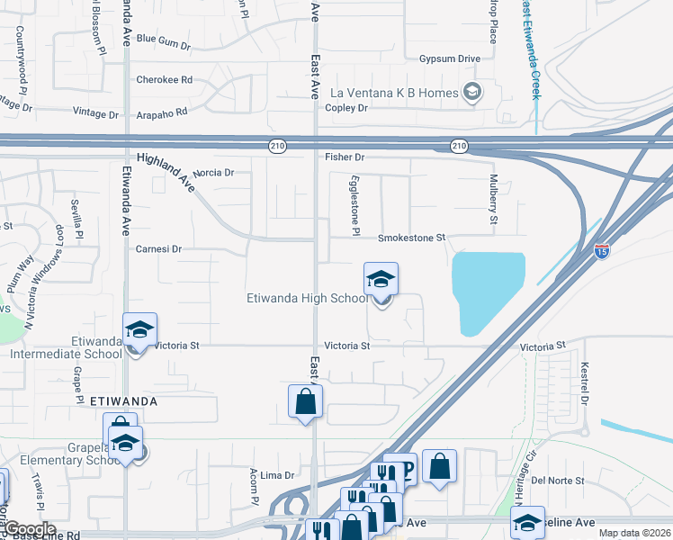 map of restaurants, bars, coffee shops, grocery stores, and more near 6737 East Avenue in Rancho Cucamonga