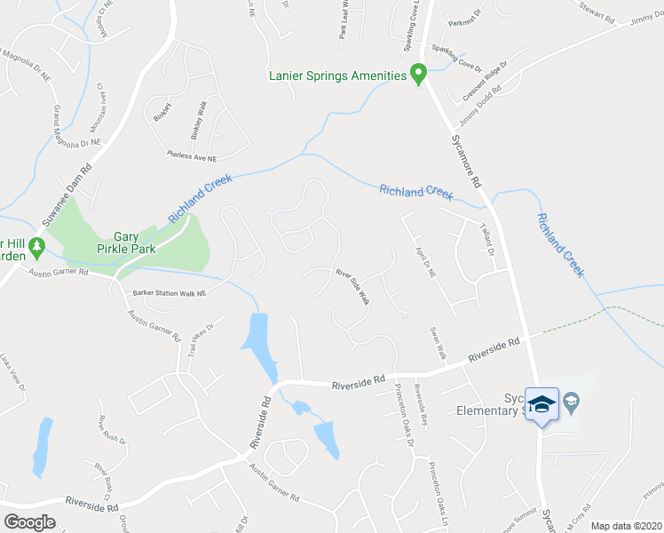 map of restaurants, bars, coffee shops, grocery stores, and more near 1090 Riverside Walk Crossing Northeast in Sugar Hill