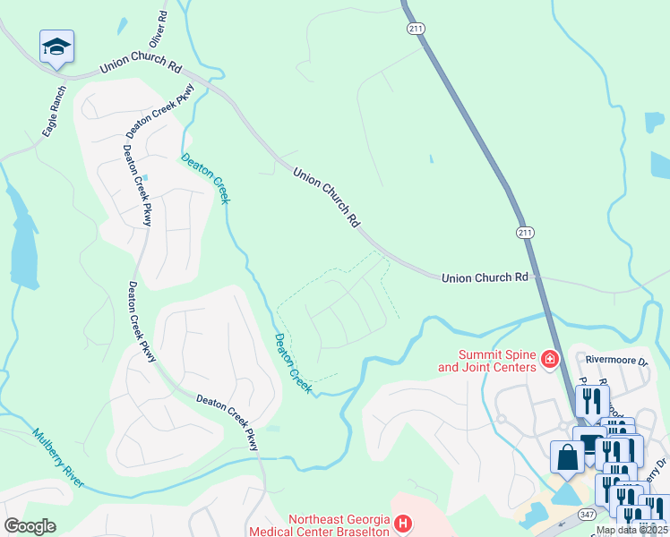 map of restaurants, bars, coffee shops, grocery stores, and more near 5911 Green Ash Court in Braselton