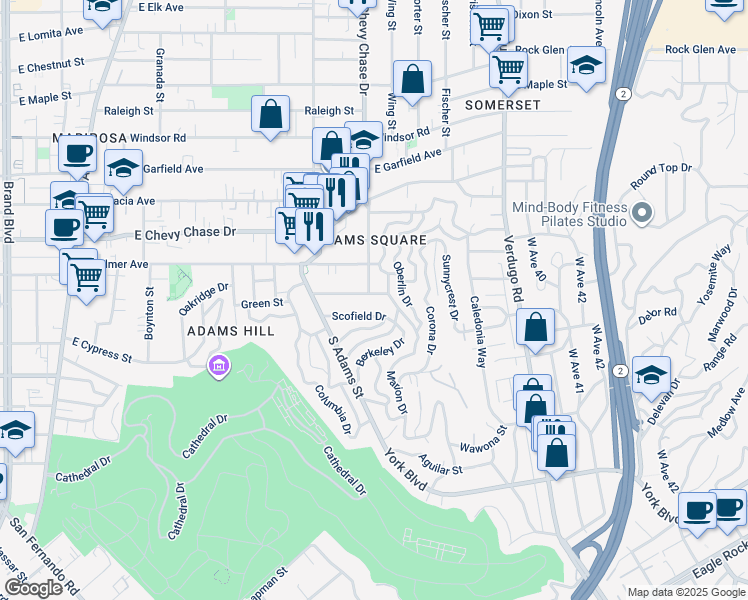 map of restaurants, bars, coffee shops, grocery stores, and more near 1200 Green Street in Glendale