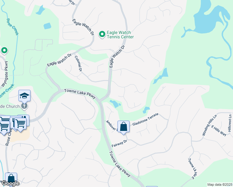map of restaurants, bars, coffee shops, grocery stores, and more near 106 Ryder Court in Woodstock