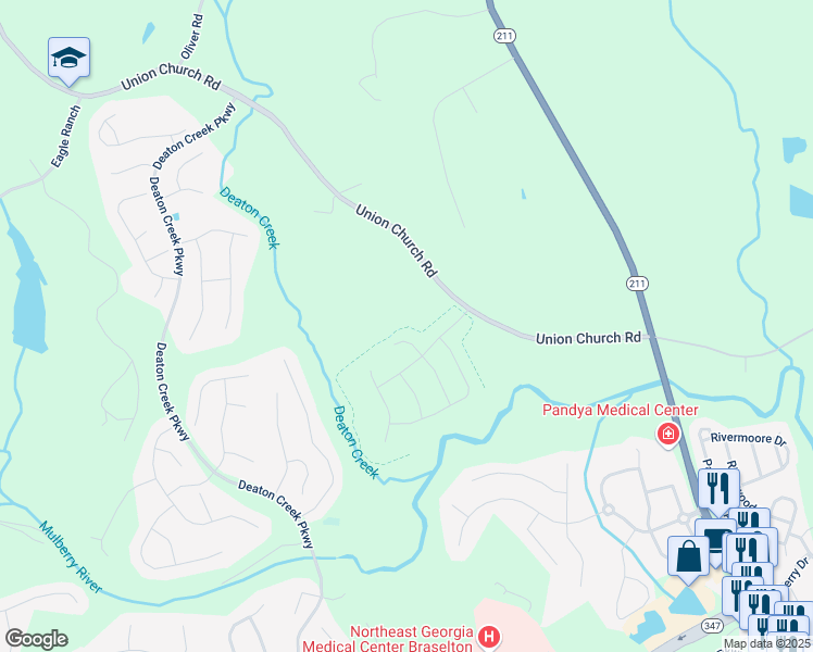 map of restaurants, bars, coffee shops, grocery stores, and more near 5911 Green Ash Court in Braselton