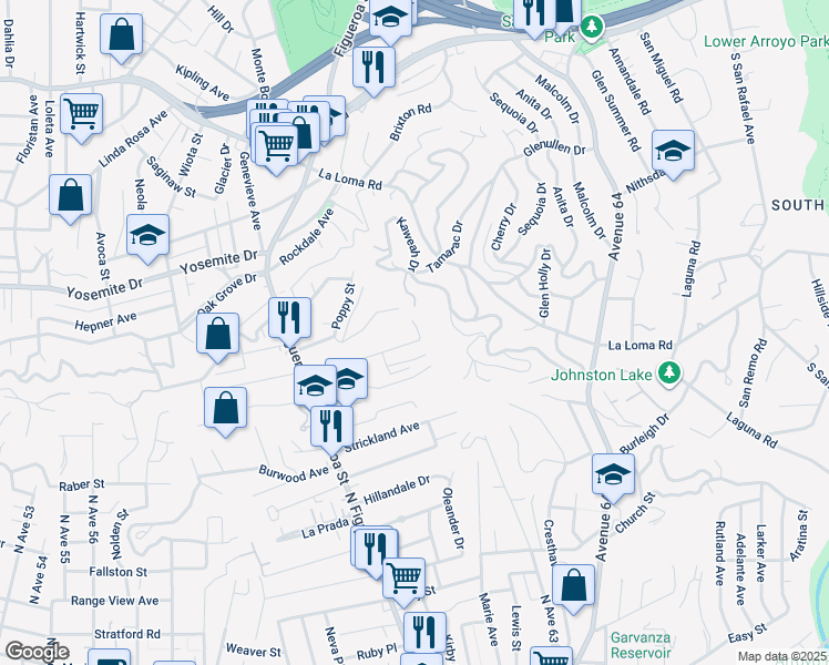 map of restaurants, bars, coffee shops, grocery stores, and more near 6267 Tipton Way in Los Angeles
