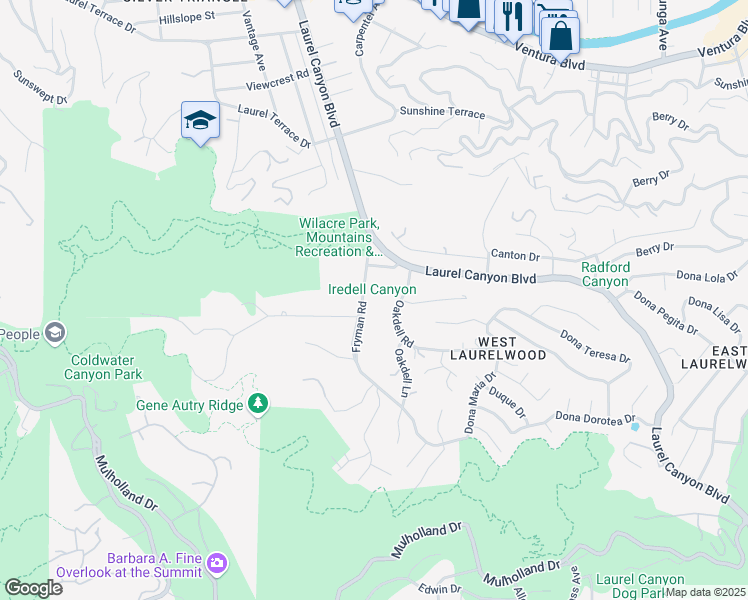 map of restaurants, bars, coffee shops, grocery stores, and more near 3326 Fryman Road in Los Angeles