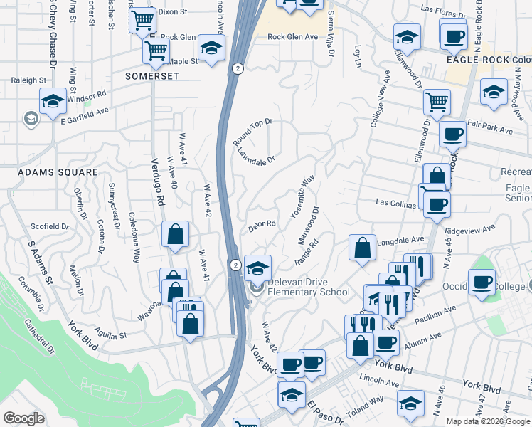 map of restaurants, bars, coffee shops, grocery stores, and more near 2768 Fyler Place in Los Angeles
