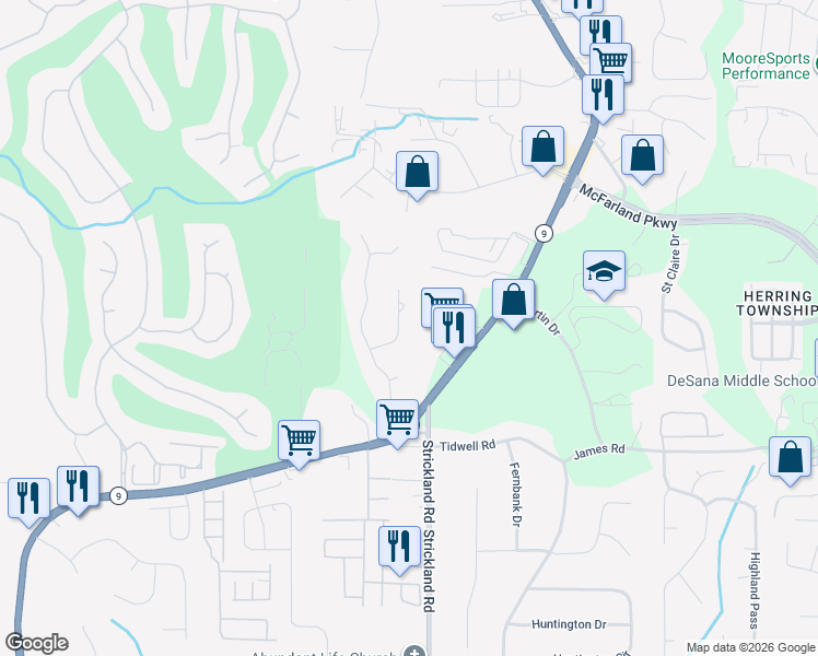 map of restaurants, bars, coffee shops, grocery stores, and more near 6650 Tulip Garden Way in Alpharetta