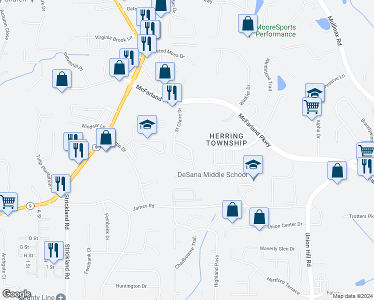 map of restaurants, bars, coffee shops, grocery stores, and more near 376 Grayson Way in Alpharetta
