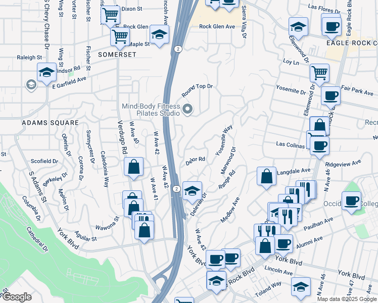 map of restaurants, bars, coffee shops, grocery stores, and more near 2792 Fyler Place in Los Angeles