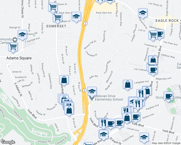 map of restaurants, bars, coffee shops, grocery stores, and more near 2792 Fyler Place in Los Angeles