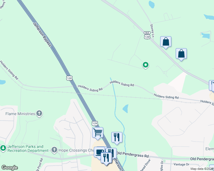 map of restaurants, bars, coffee shops, grocery stores, and more near Holders Siding Road in Jefferson