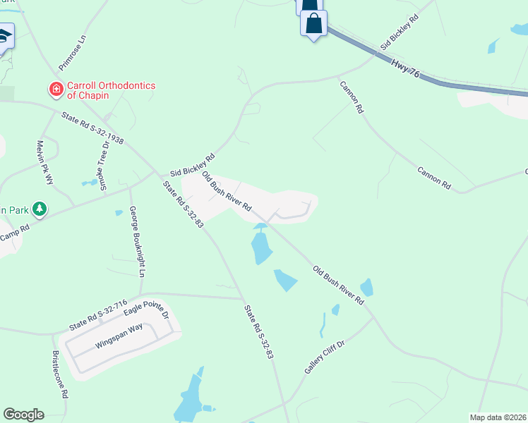 map of restaurants, bars, coffee shops, grocery stores, and more near 105 Bickley Manor Court in Chapin