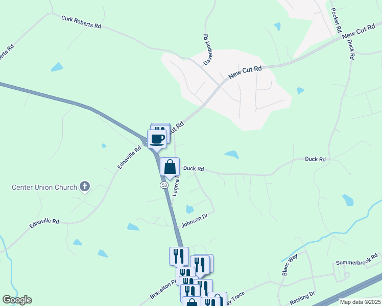 map of restaurants, bars, coffee shops, grocery stores, and more near 264 Lagree Duck Road in Braselton