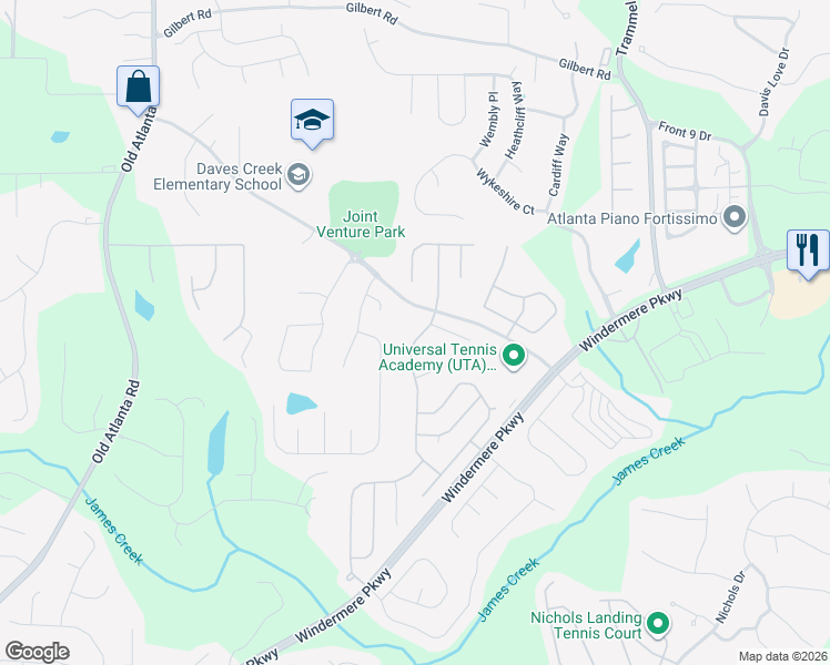 map of restaurants, bars, coffee shops, grocery stores, and more near 4460 Avondale Lane in Cumming