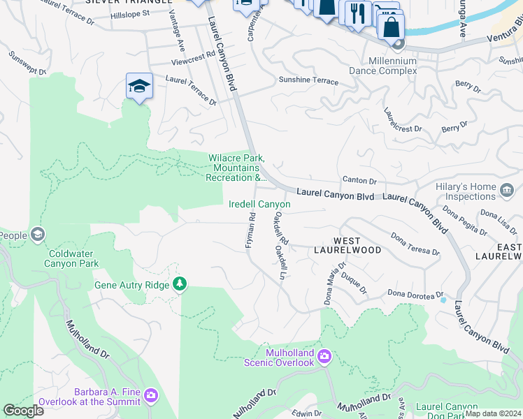 map of restaurants, bars, coffee shops, grocery stores, and more near 3326 Fryman Road in Los Angeles