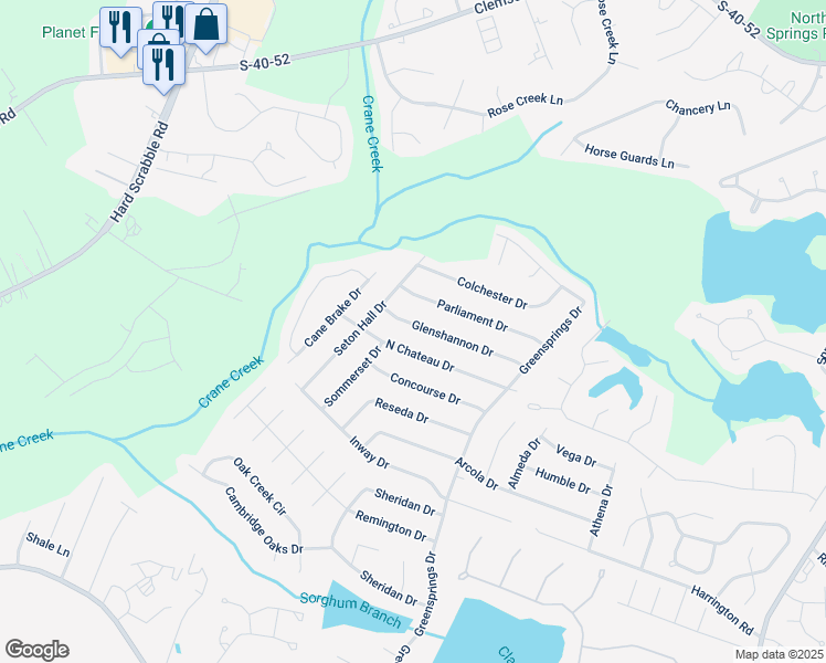 map of restaurants, bars, coffee shops, grocery stores, and more near 116 Glenshannon Drive in Columbia