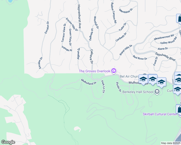 map of restaurants, bars, coffee shops, grocery stores, and more near 16582 Calneva Drive in Los Angeles