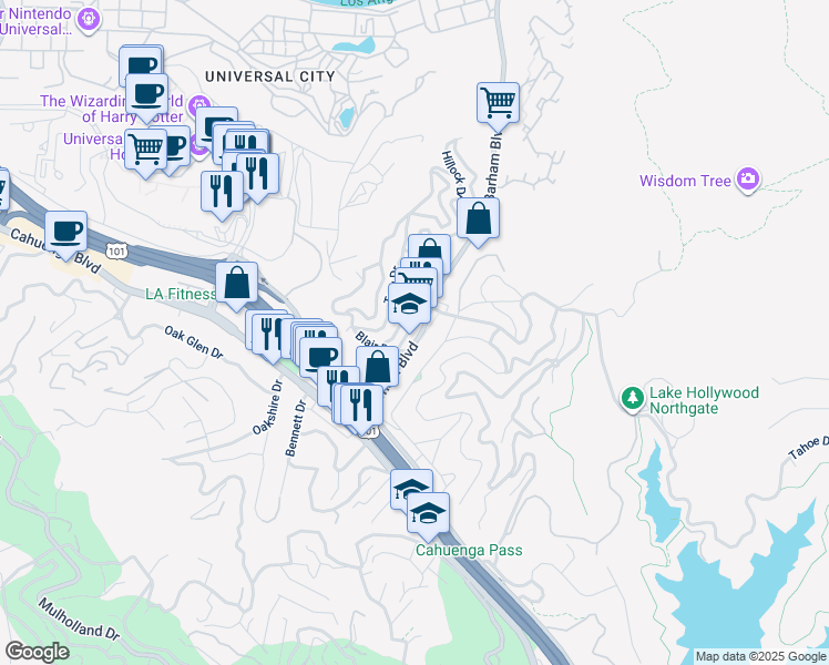 map of restaurants, bars, coffee shops, grocery stores, and more near 3301 Barham Boulevard in Los Angeles