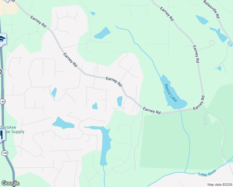 map of restaurants, bars, coffee shops, grocery stores, and more near 4229 Earney Road in Woodstock