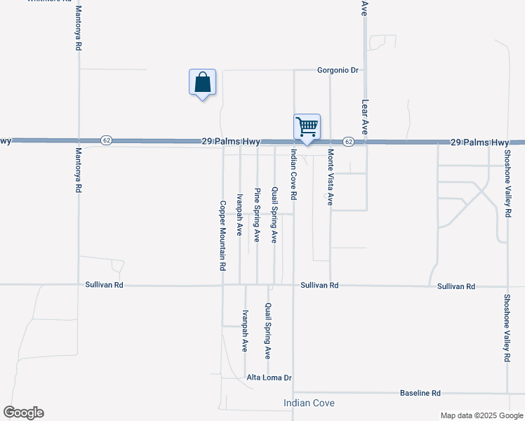 map of restaurants, bars, coffee shops, grocery stores, and more near 6691 Pine Spring Avenue in Twentynine Palms