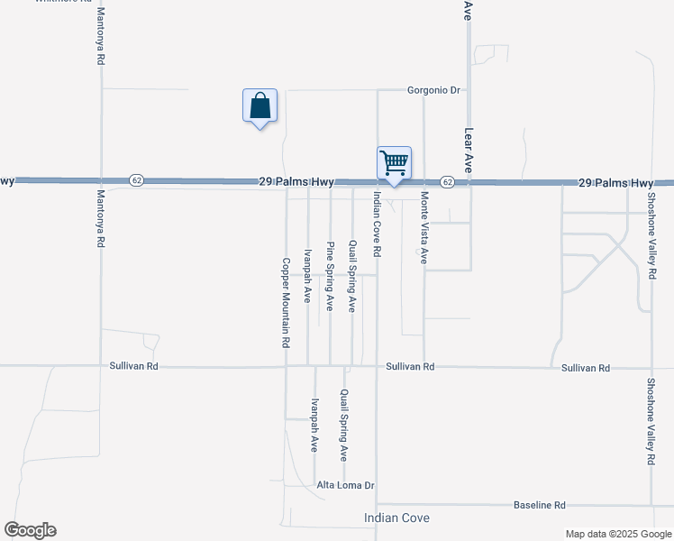 map of restaurants, bars, coffee shops, grocery stores, and more near 6691 Pine Spring Avenue in Twentynine Palms
