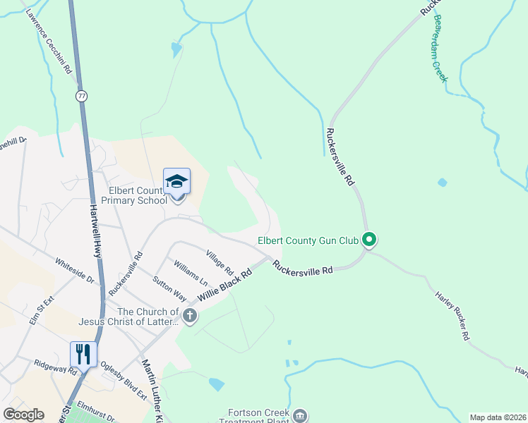 map of restaurants, bars, coffee shops, grocery stores, and more near 1219 Crestview Drive in Elberton