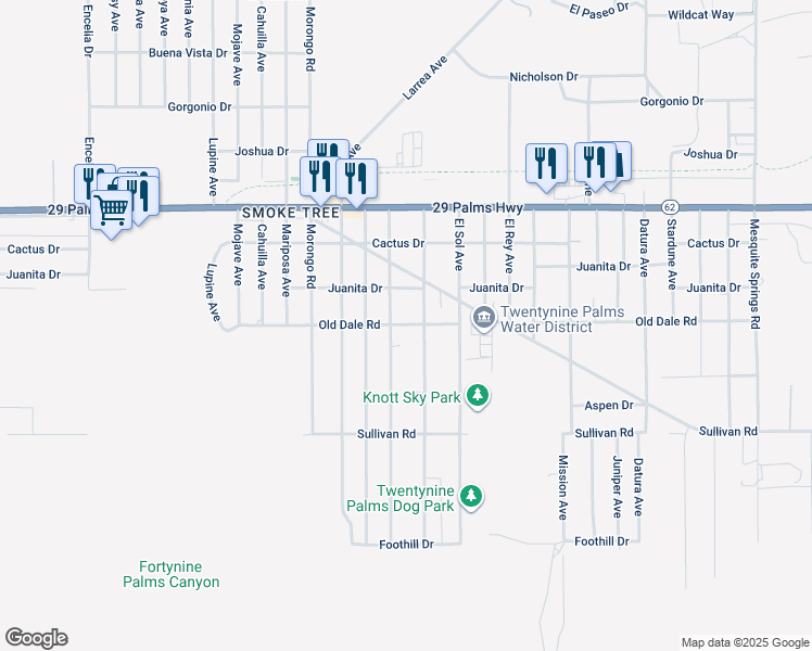 map of restaurants, bars, coffee shops, grocery stores, and more near 6735 Alpine Avenue in Twentynine Palms