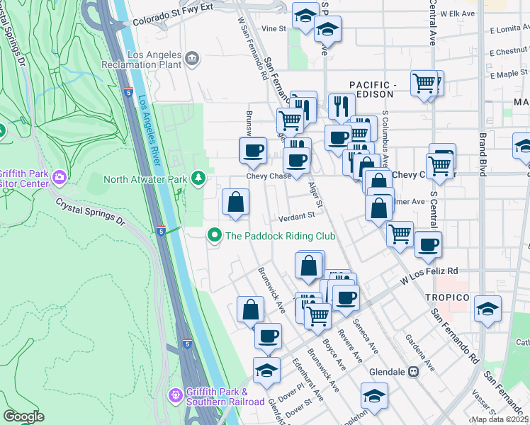 map of restaurants, bars, coffee shops, grocery stores, and more near in Los Angeles
