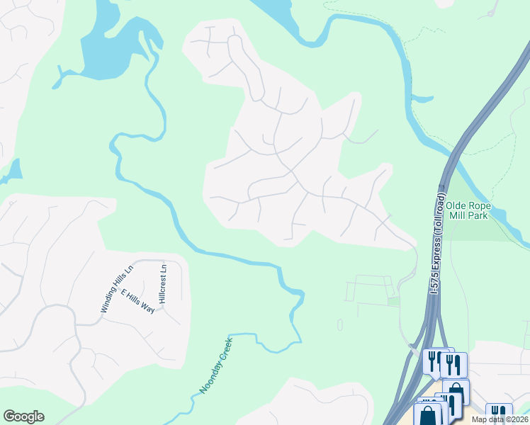 map of restaurants, bars, coffee shops, grocery stores, and more near 105 Whirlaway Place in Woodstock
