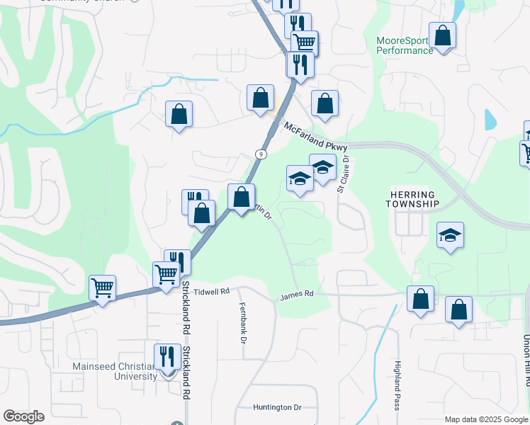 map of restaurants, bars, coffee shops, grocery stores, and more near 150 Martin Drive in Alpharetta