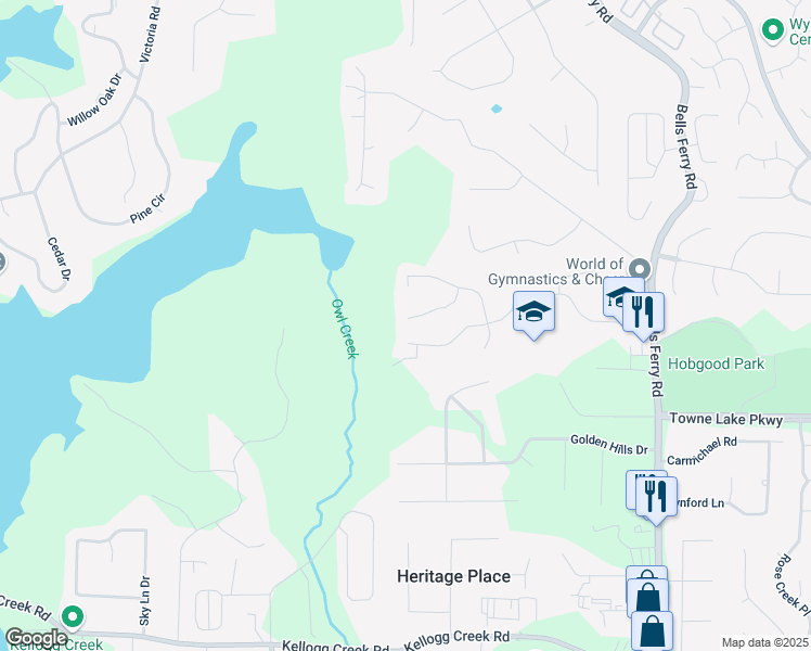 map of restaurants, bars, coffee shops, grocery stores, and more near 419 Ballymore Pass in Woodstock