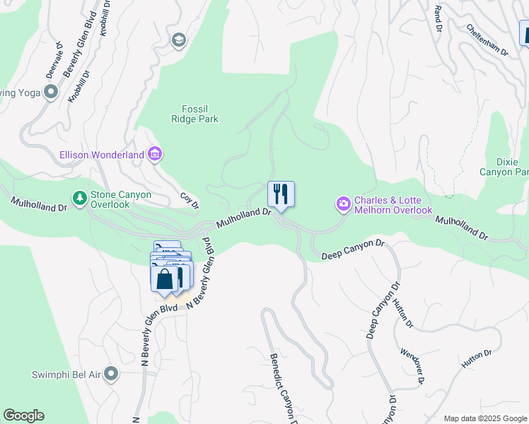 map of restaurants, bars, coffee shops, grocery stores, and more near 14132 Beresford Road in Beverly Hills