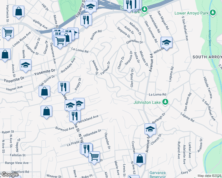 map of restaurants, bars, coffee shops, grocery stores, and more near 1642 Pleasant Way in Pasadena