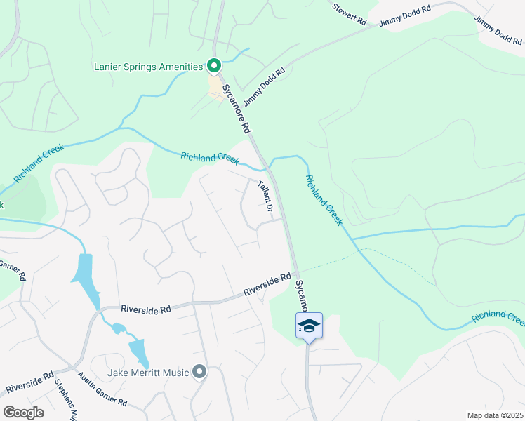 map of restaurants, bars, coffee shops, grocery stores, and more near 1325 Richland Creek Court in Sugar Hill