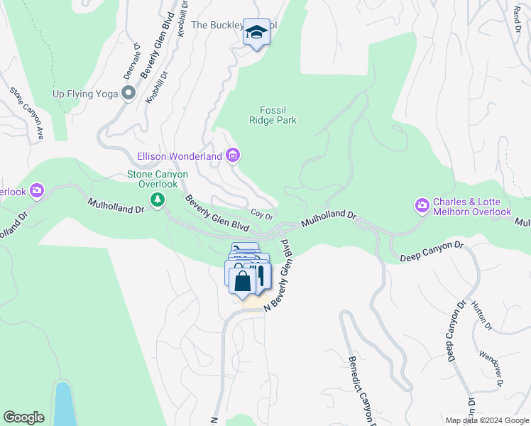 map of restaurants, bars, coffee shops, grocery stores, and more near 3377 Coy Drive in Los Angeles