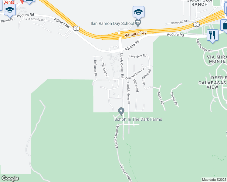 map of restaurants, bars, coffee shops, grocery stores, and more near 27429 Revere Way in Agoura Hills
