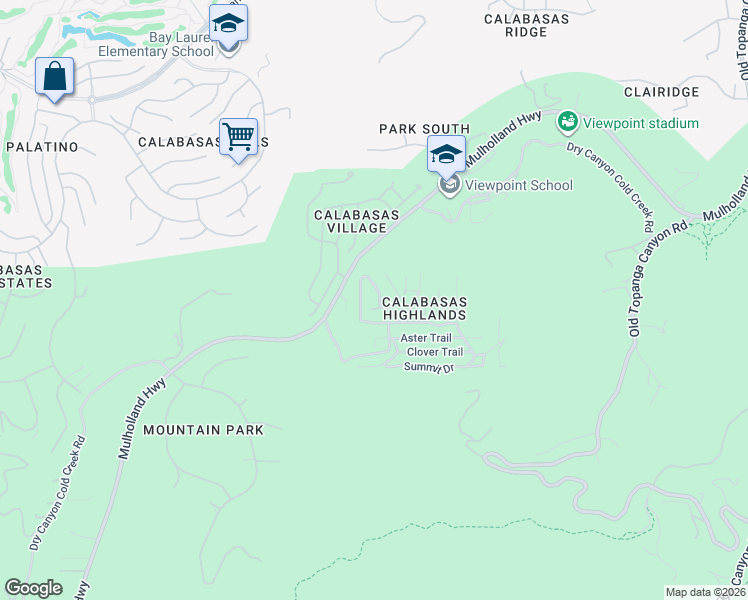 map of restaurants, bars, coffee shops, grocery stores, and more near 3549 Elm Drive in Calabasas