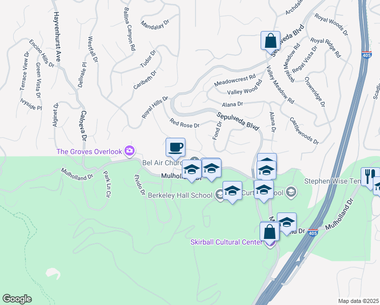 map of restaurants, bars, coffee shops, grocery stores, and more near 16274 Dorilee Lane in Los Angeles