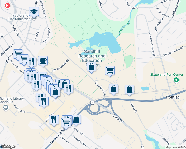 map of restaurants, bars, coffee shops, grocery stores, and more near 900 Clemson Road in Columbia