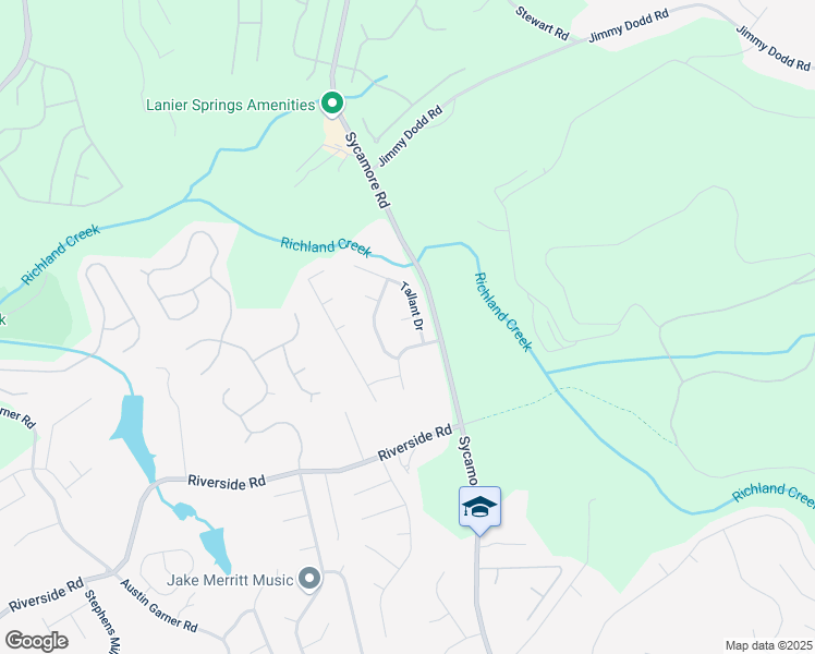 map of restaurants, bars, coffee shops, grocery stores, and more near 1325 Richland Creek Court in Sugar Hill