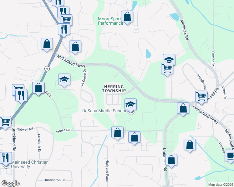 map of restaurants, bars, coffee shops, grocery stores, and more near 1670 Township Circle in Alpharetta