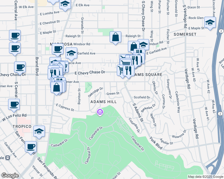 map of restaurants, bars, coffee shops, grocery stores, and more near 1222 Reynolds Drive in Glendale