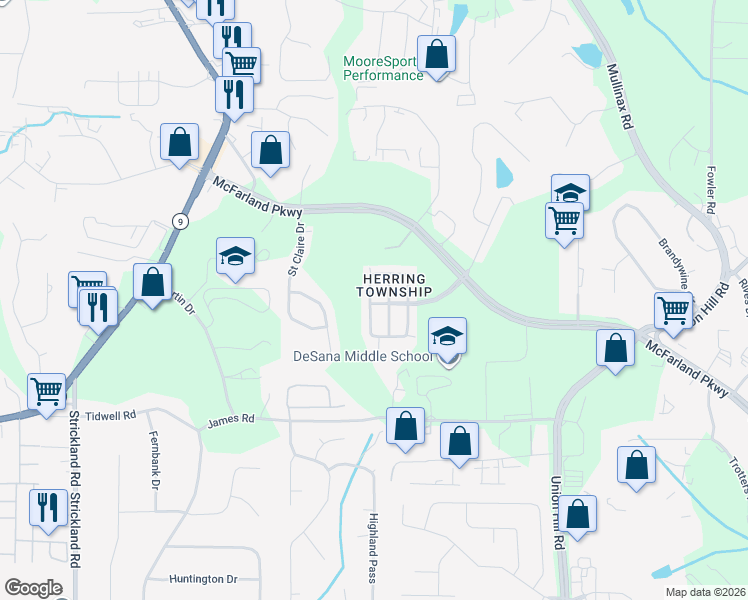 map of restaurants, bars, coffee shops, grocery stores, and more near 1125 Township Circle in Alpharetta