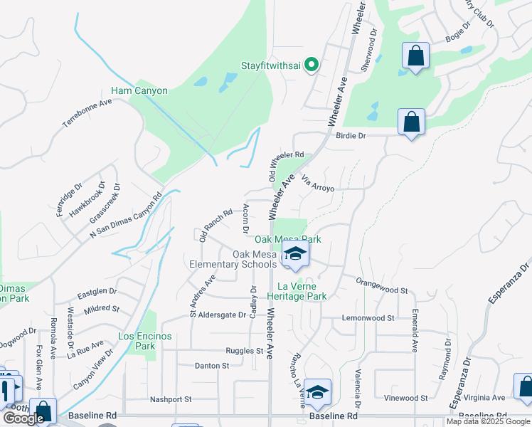 map of restaurants, bars, coffee shops, grocery stores, and more near 5315 Wheeler Avenue in La Verne