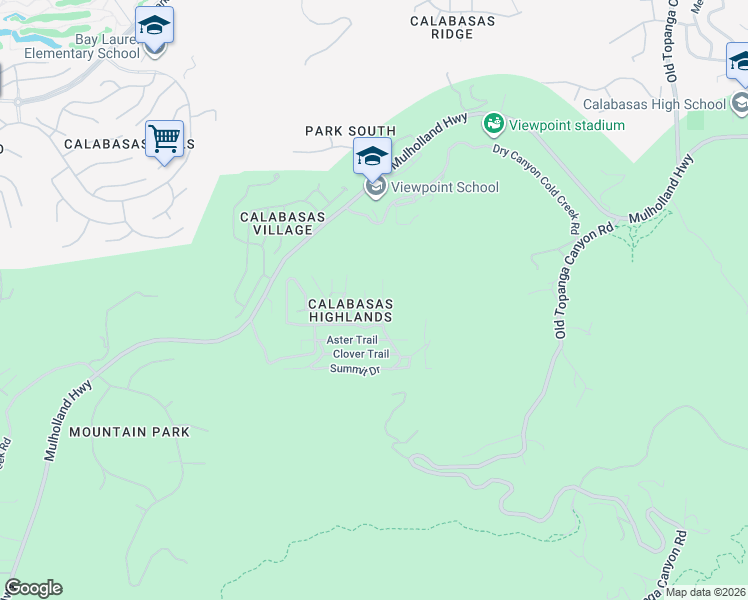 map of restaurants, bars, coffee shops, grocery stores, and more near 3532 Mesquite Drive in Calabasas