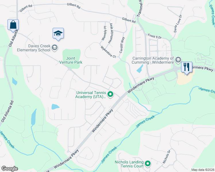 map of restaurants, bars, coffee shops, grocery stores, and more near 3640 Jardine Lane in Cumming